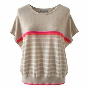 Cove Light Tan with Stripes Short Sleeve Wool and Cashmere Sweater Size M/L